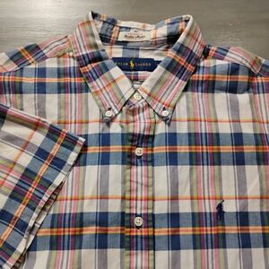 Ralph Lauren Authentic Madras Shirt Men's XL  Multi Plaid Short Sleeve Navy Pony